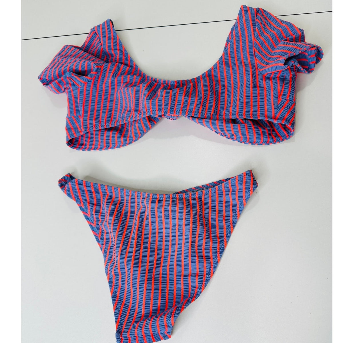 Solid & Striped Lilac & Orange Striped Front Tie Bikini 2 Piece Bathing Suit M
