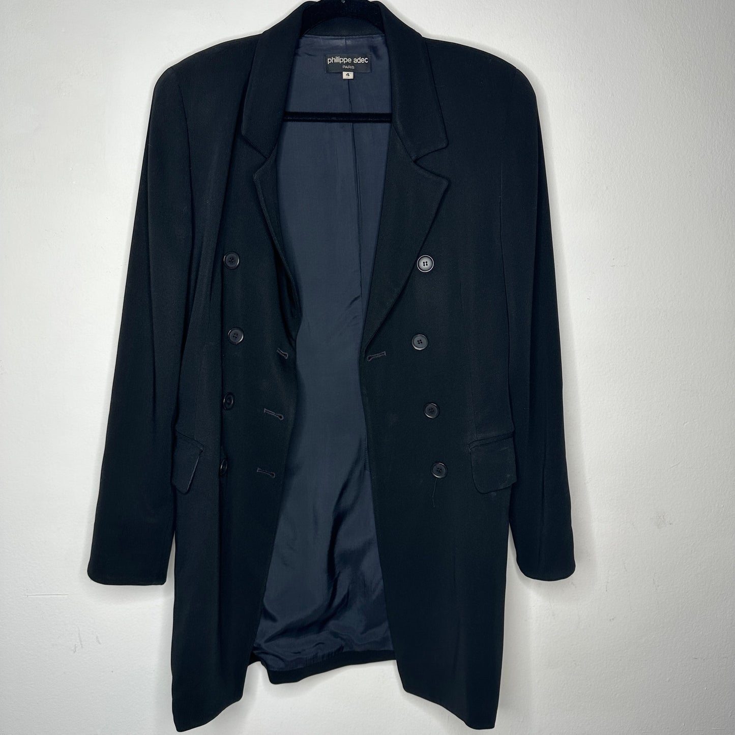 Philippe Adec Black Double Breast Button Wool Business Dress Jacket Blazer 4