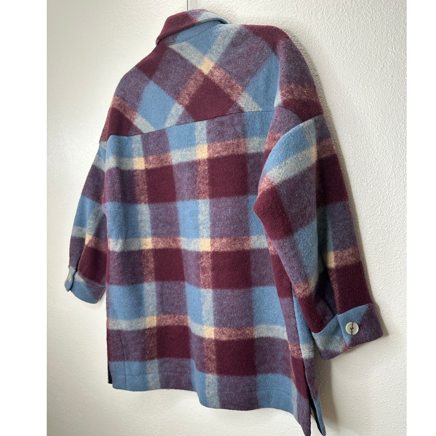 IRO Backpaip Mixed Blue & Burgundy Plaid Long Sleeve Wool Blend Coat L