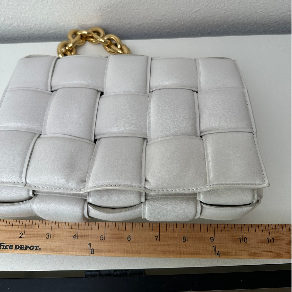 Bottega Veneta Chain Cassette Padded Lambskin Off White Gold Chain Bag