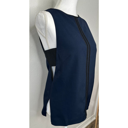 rag & bone Navy & Black High Neck Satin Back Zip Tank Blouse Sleeveless Top S