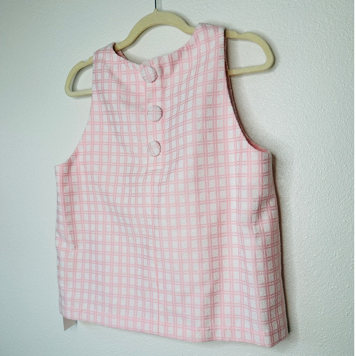 NWT Lisa Marie Fernandez Pink & White Check Boucle Back Button Sleeveless Top 4