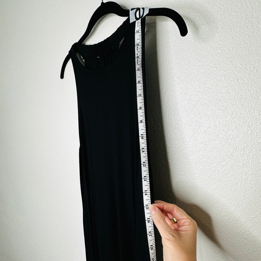 Black High Neck Plunging Sides Sleeveless Gathered Flowy Back Maxi Dress M