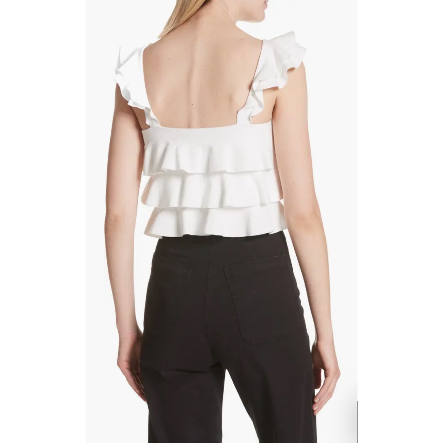 A.L.C. Rowley Ivory Tiered Ruffle Straight Neckline Tank XS