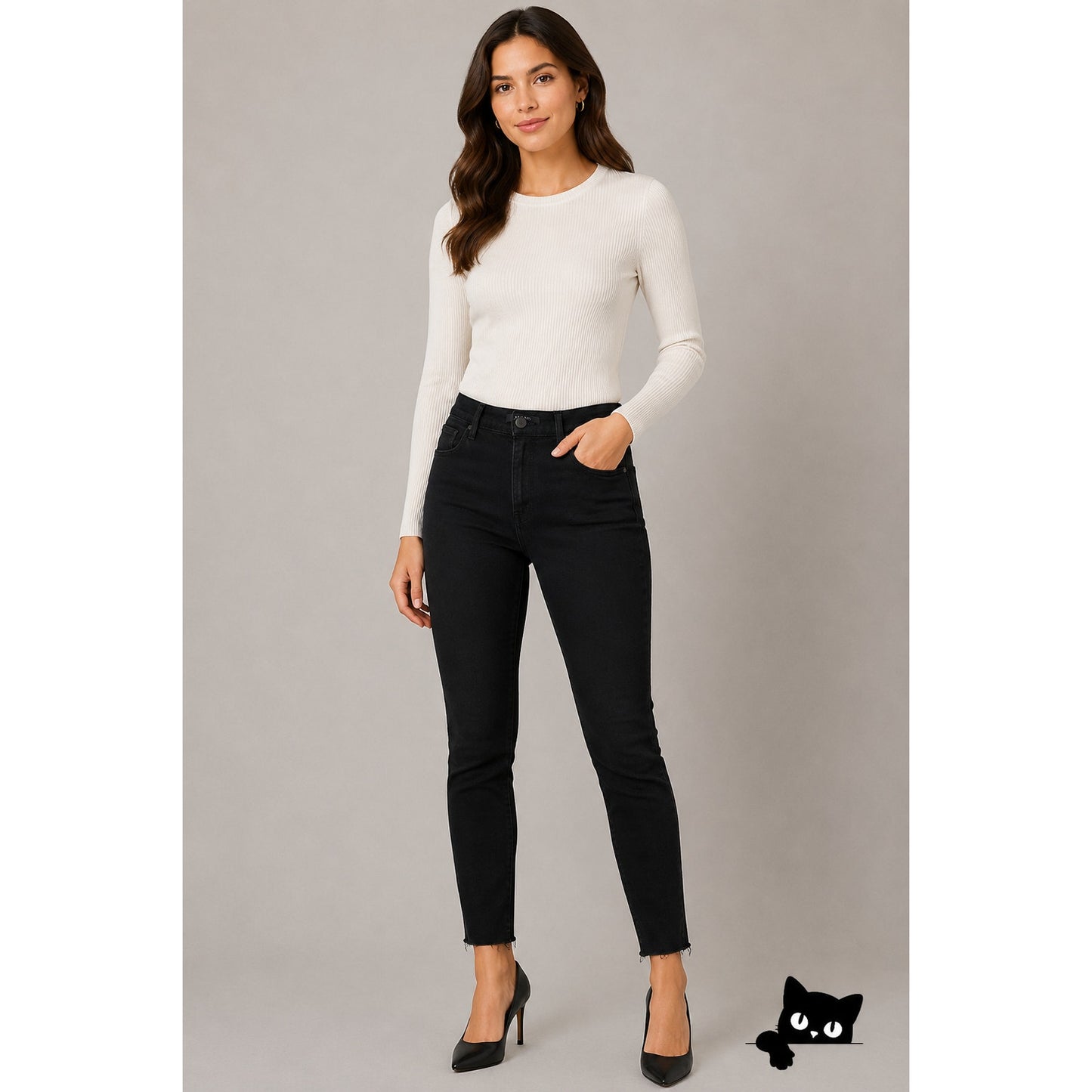 J Brand Alana Vesper High-Rise Skinny Jeans Black Women’s 31 Raw Hem