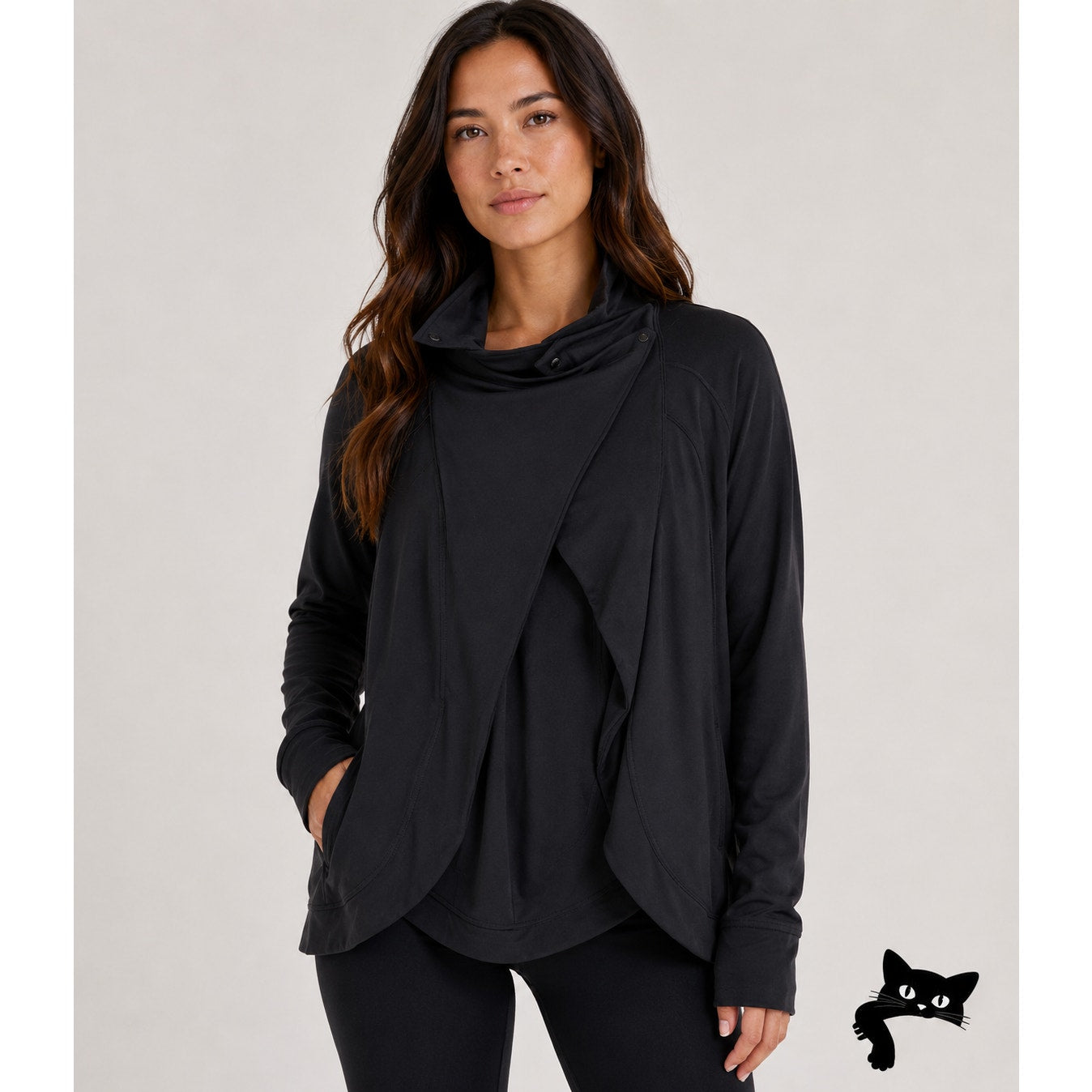 Lululemon Black Long Sleeve Cardigan Style Snap Neck Button Collar 4