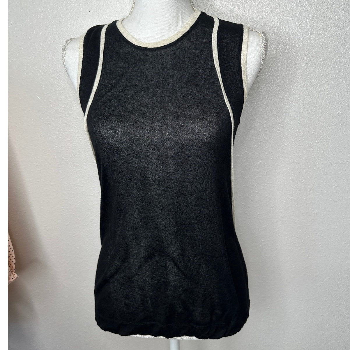 Rag & Bone Black & Cream Round Neck Sleeveless Sheer Tank Top S