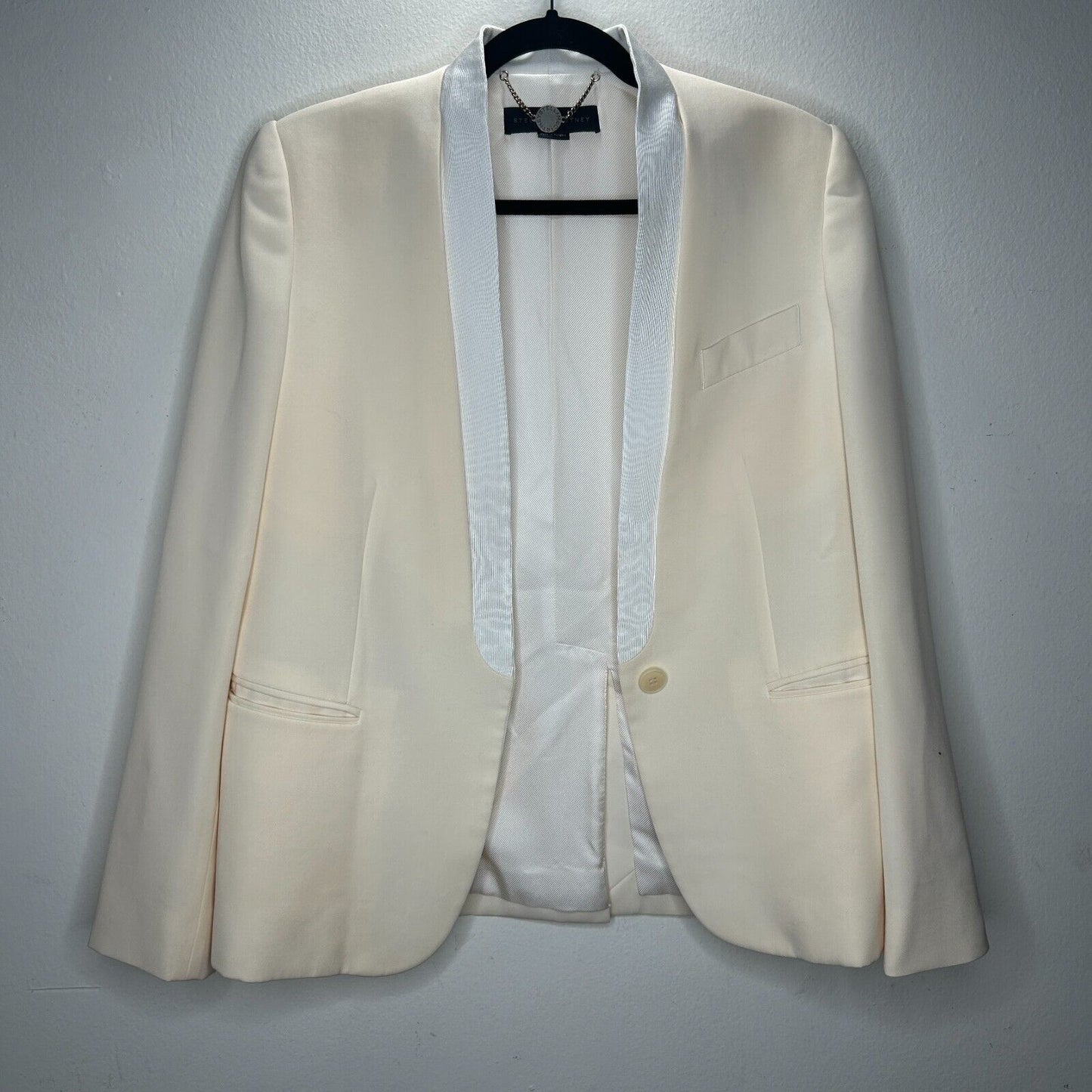 Stella McCartney Cream with White Lapel 1-Button Breast Pocket Blazer 42 / 12