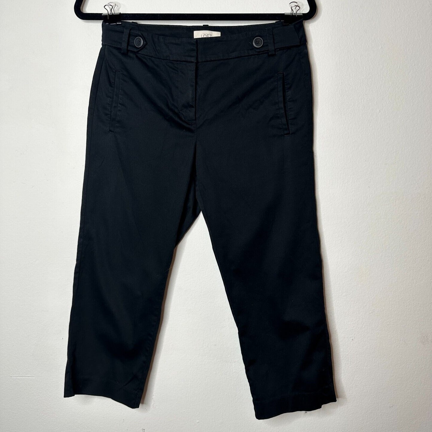 Loft Petit Cute Black Capri Trouser Pant Hook & Eye Close Front Slash Pockets 6P
