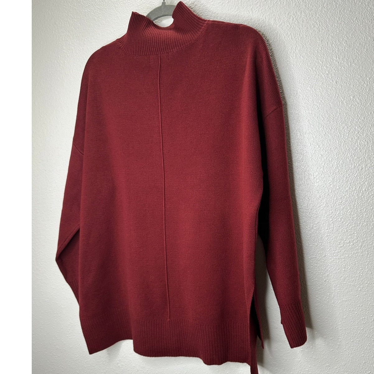 The Work Shop Burgundy Mock Neck Long Sleeve High Low Sweater S