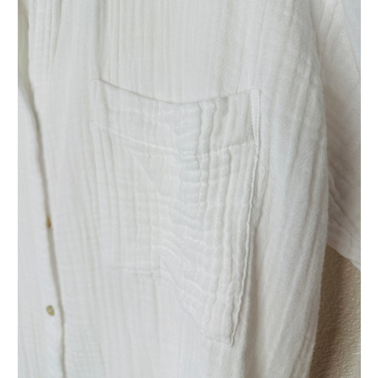 Eileen Fisher 100% Cotton Linen Long Sleeve Button Down Puckered Shirt L