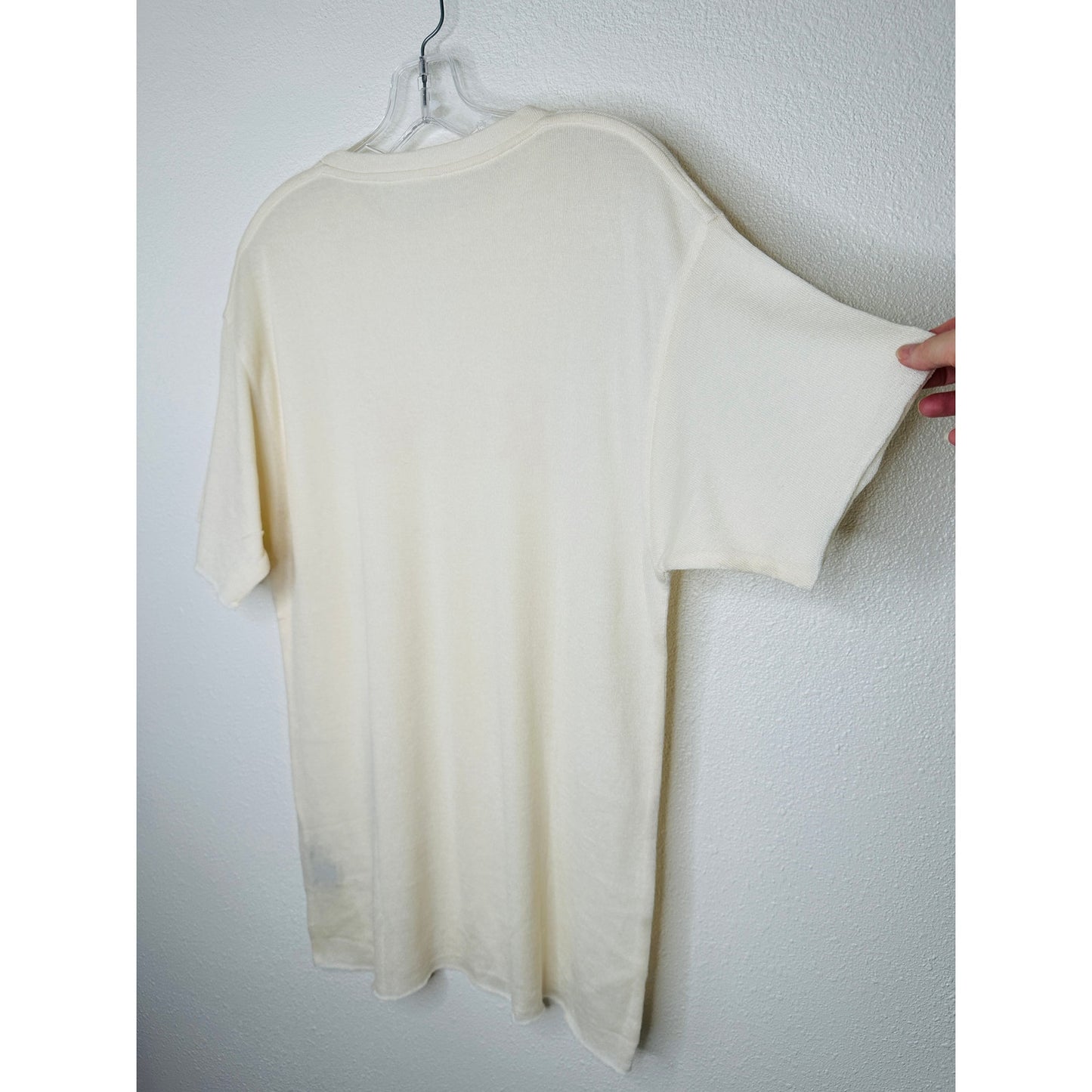 The Elder Statesman Cream with Pink Rose Graphic Cashmere Silk Blend Sweater M