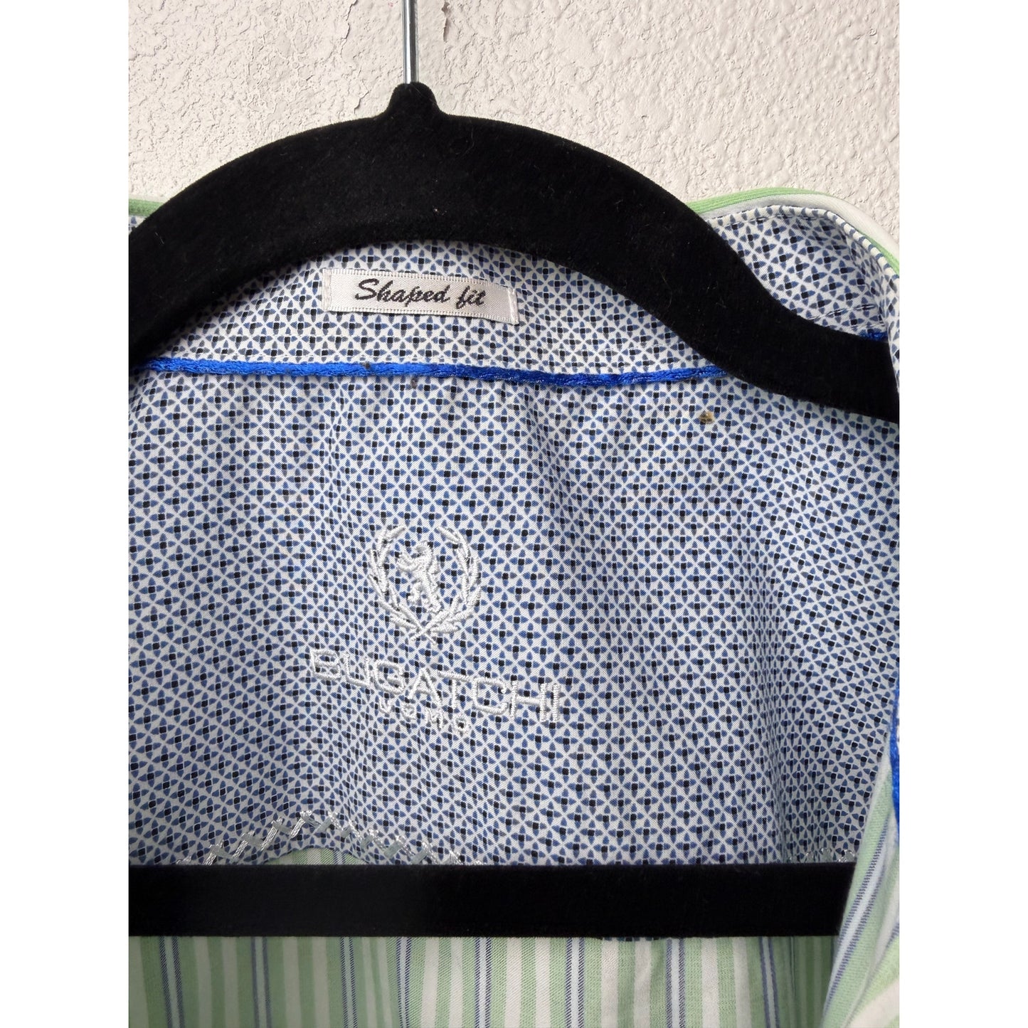 Bugatchi Shaped Fit Stripe Button Front Shirt Green Men’s L