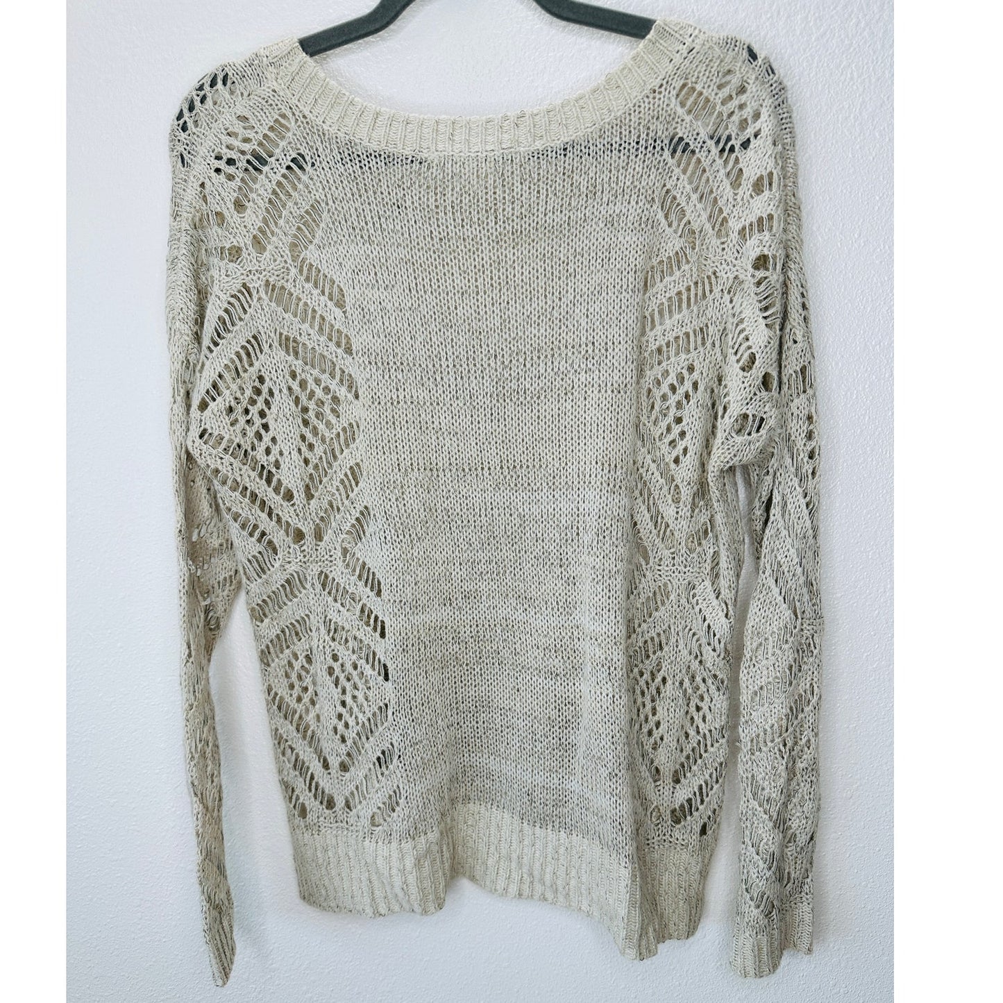 Staring at Stars Beige Tan Open Stitch Thin Round Neck Sweater Small