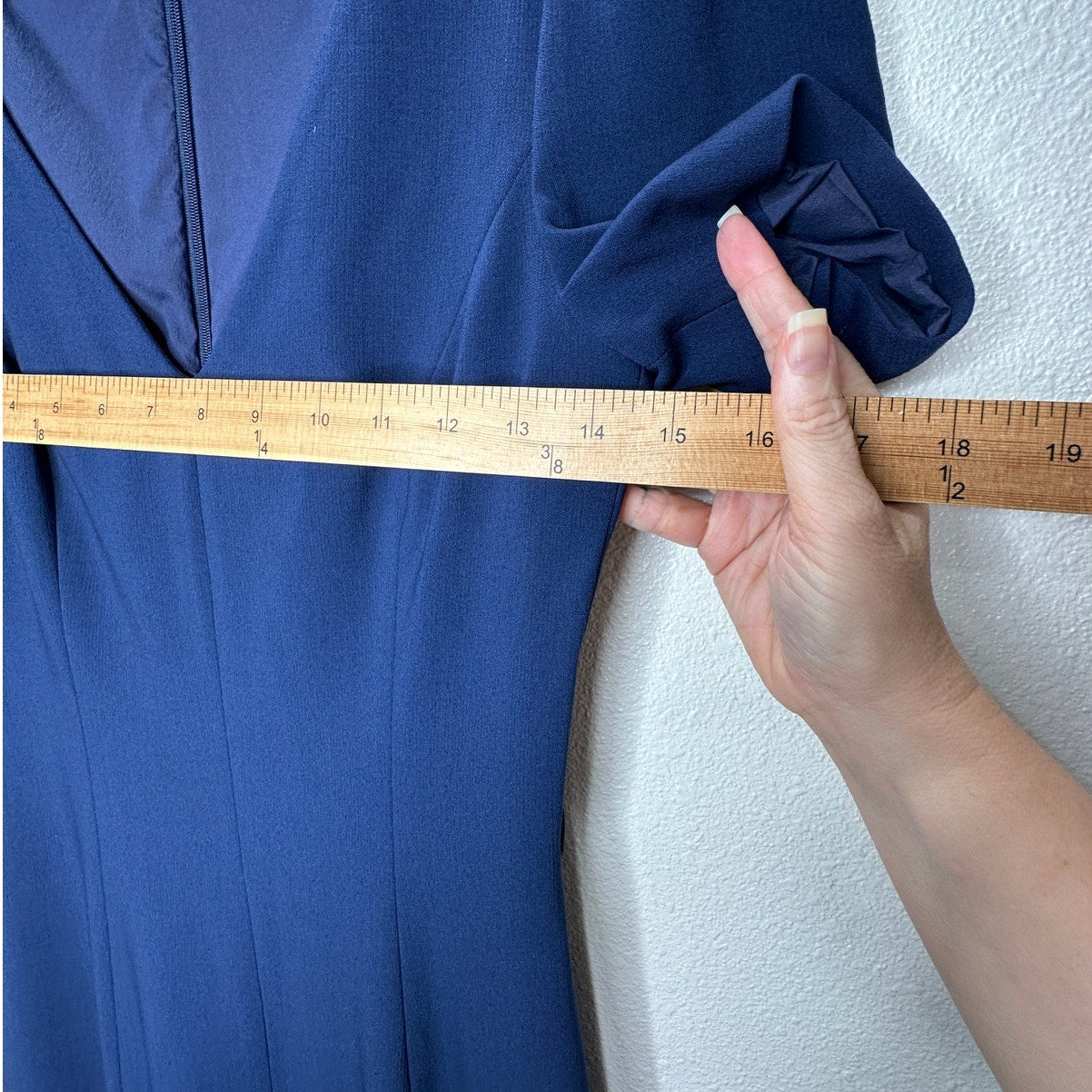 Michael Kors Navy Blue V-Neck Cap Sleeve Front Slit Fitted Midi Dress 2