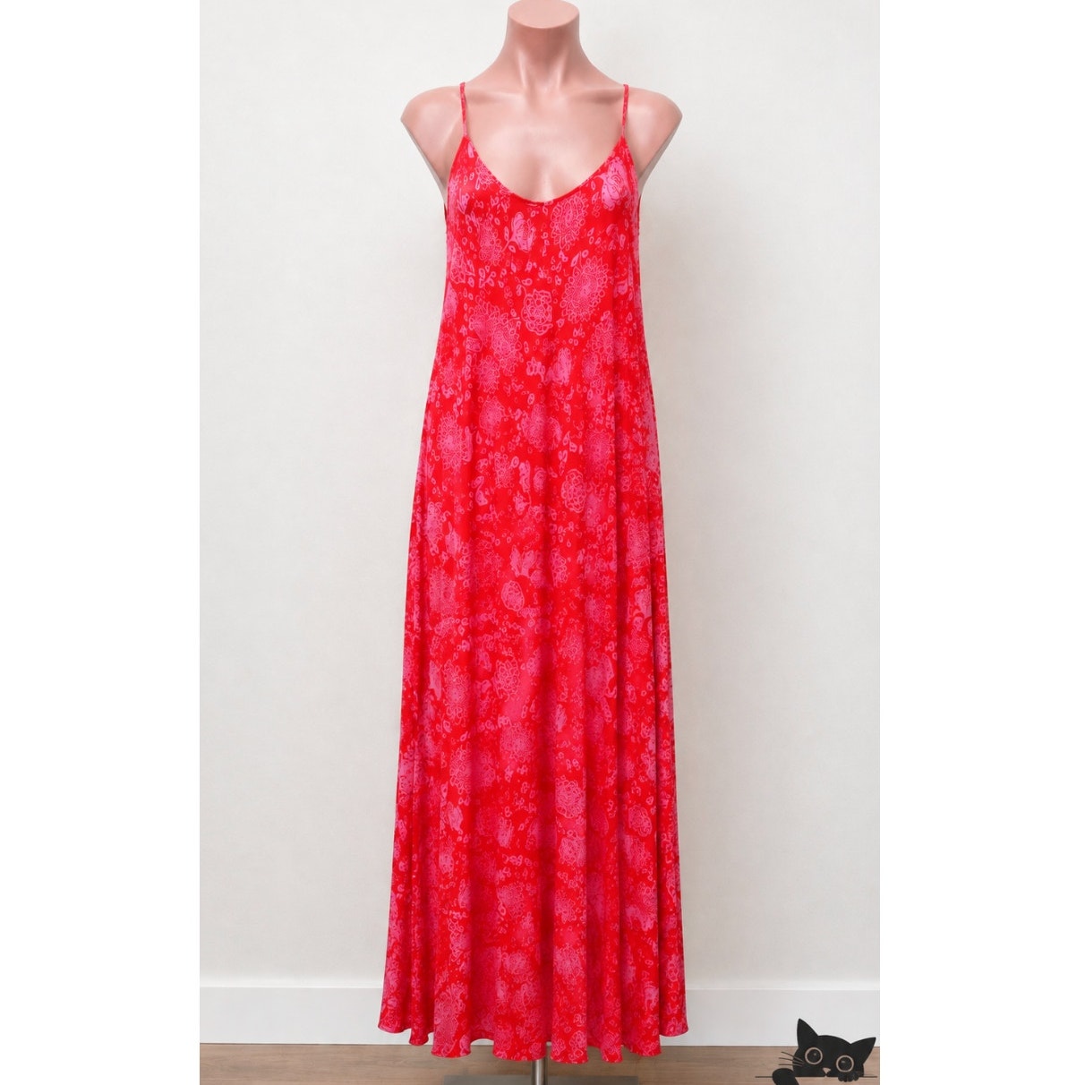 Lush Red & Pink Scoop Neck Open Tie Back Floral Print Boho Midi Sun dress S