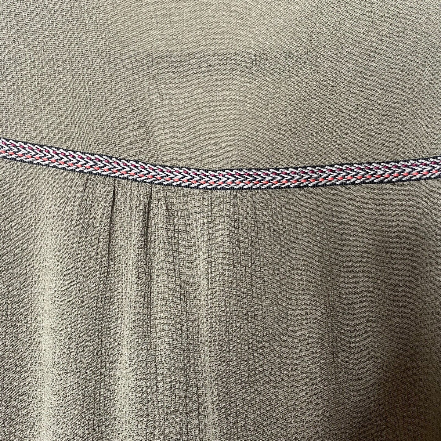 Braeve Olive Green Black Pink & White Aztec Print Trim Sleeveless Flowy Blouse S