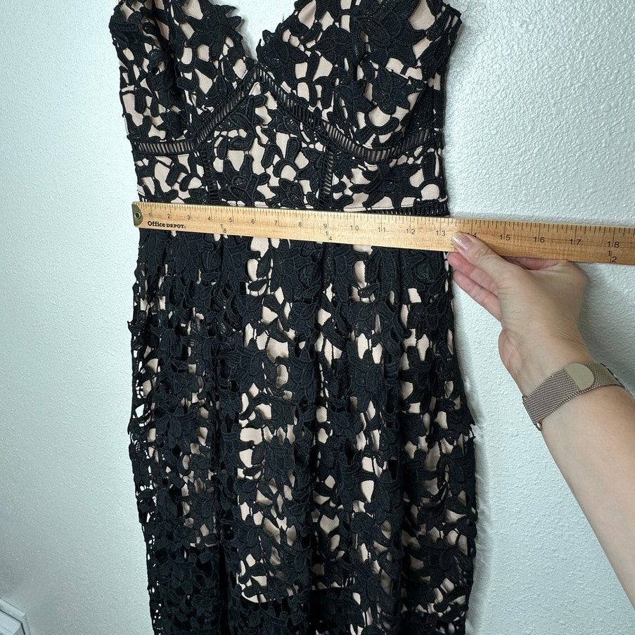 Aqua Black Lace Overlay Tan Lining Spaghetti Strap Cami Midi Dress SM