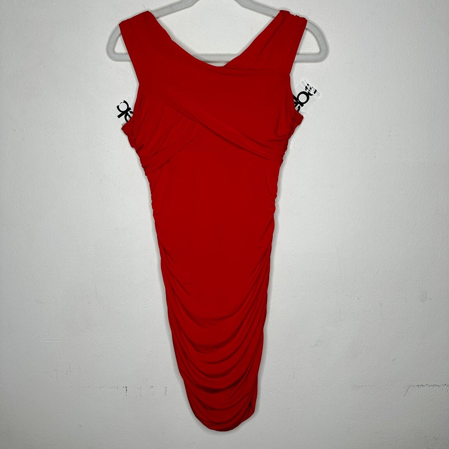 Guess Deep Red Ruched Draped Off-Shoulder Cross Back Mini Dress S