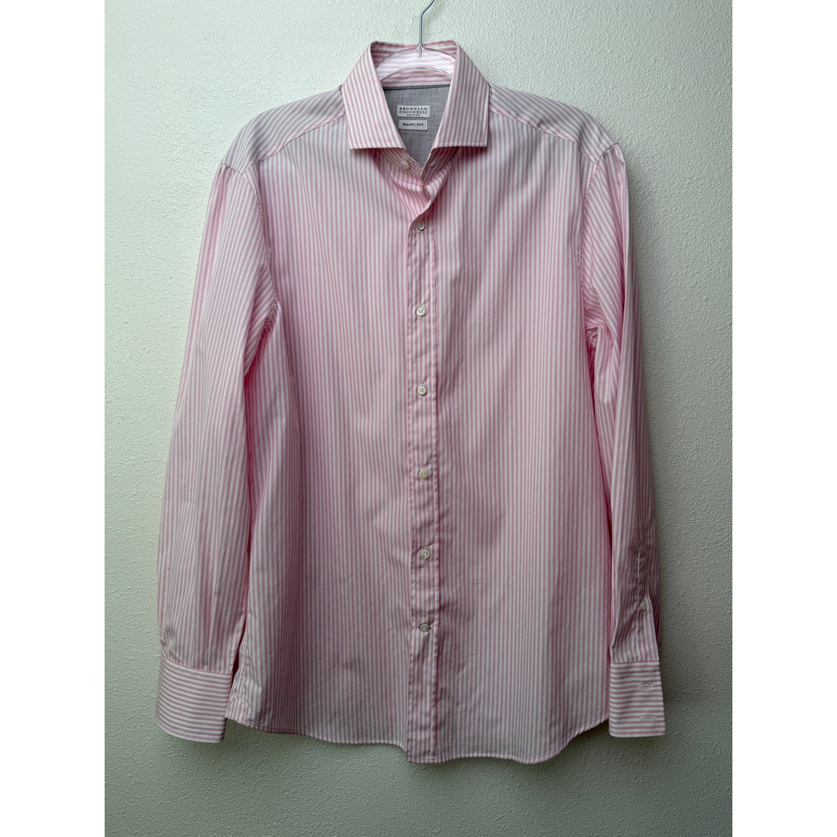Brunello Cucinelli Pink Stripe Cotton Shirt Men L