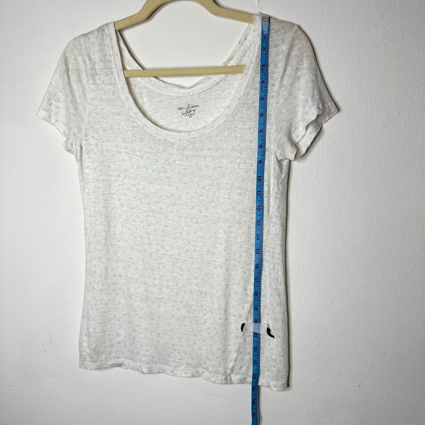 Loft Cream 100% Linen Light Short Sleeve Polka Dot Scoop Neck Shirt Tee XS