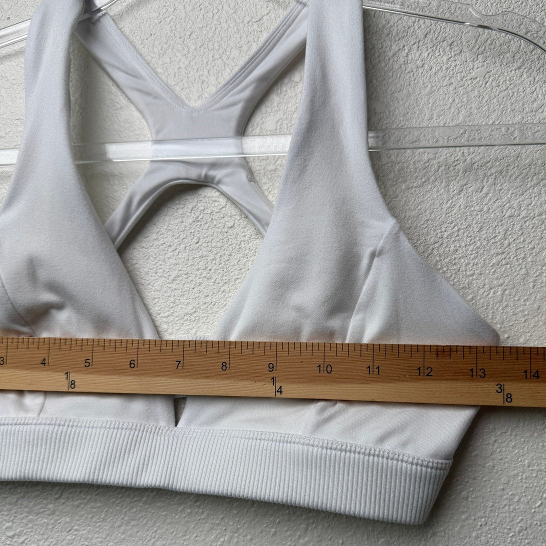 Alo Yoga White Deep V Racerback Sports Bra Alosoft XS
