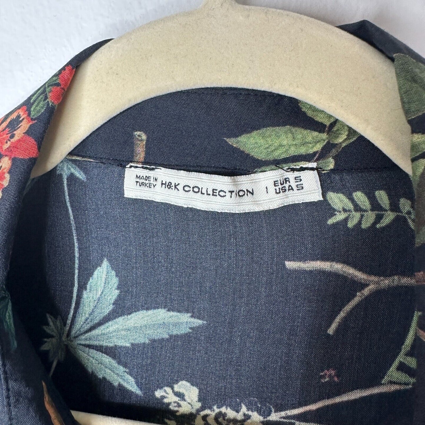 H&K Collection Botanical Floral Black Pink Blue Green Button Up Lightweight Top