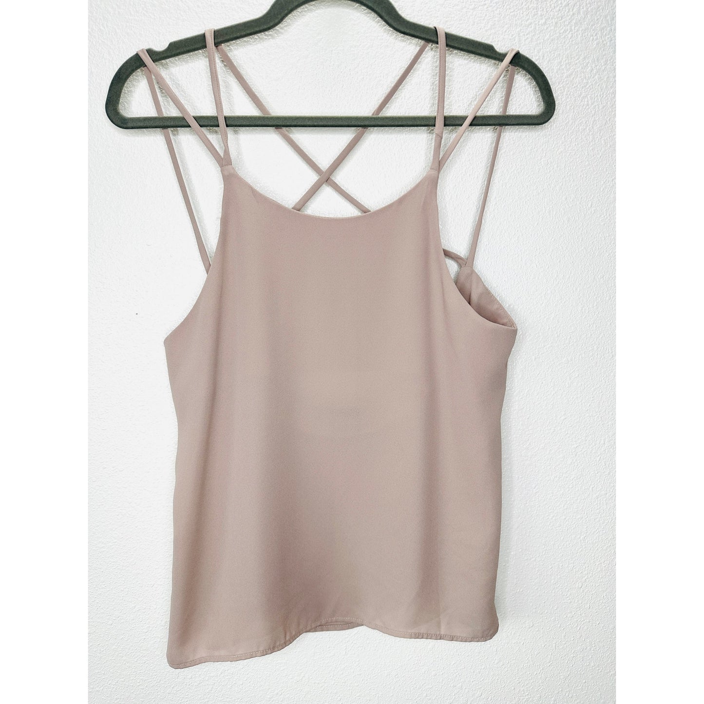Lisakai Taupe Strappy Flowy Low Back Tank Top Blouse S