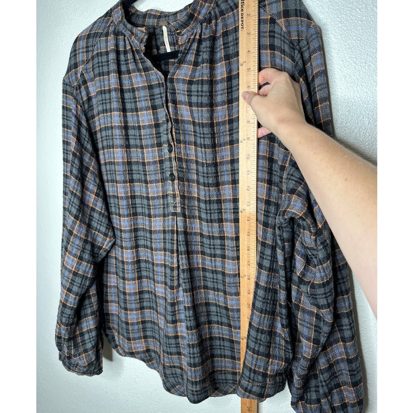 Free People Northern Bound Oversized Plaid Half Button Long Sleeve Shirt XS