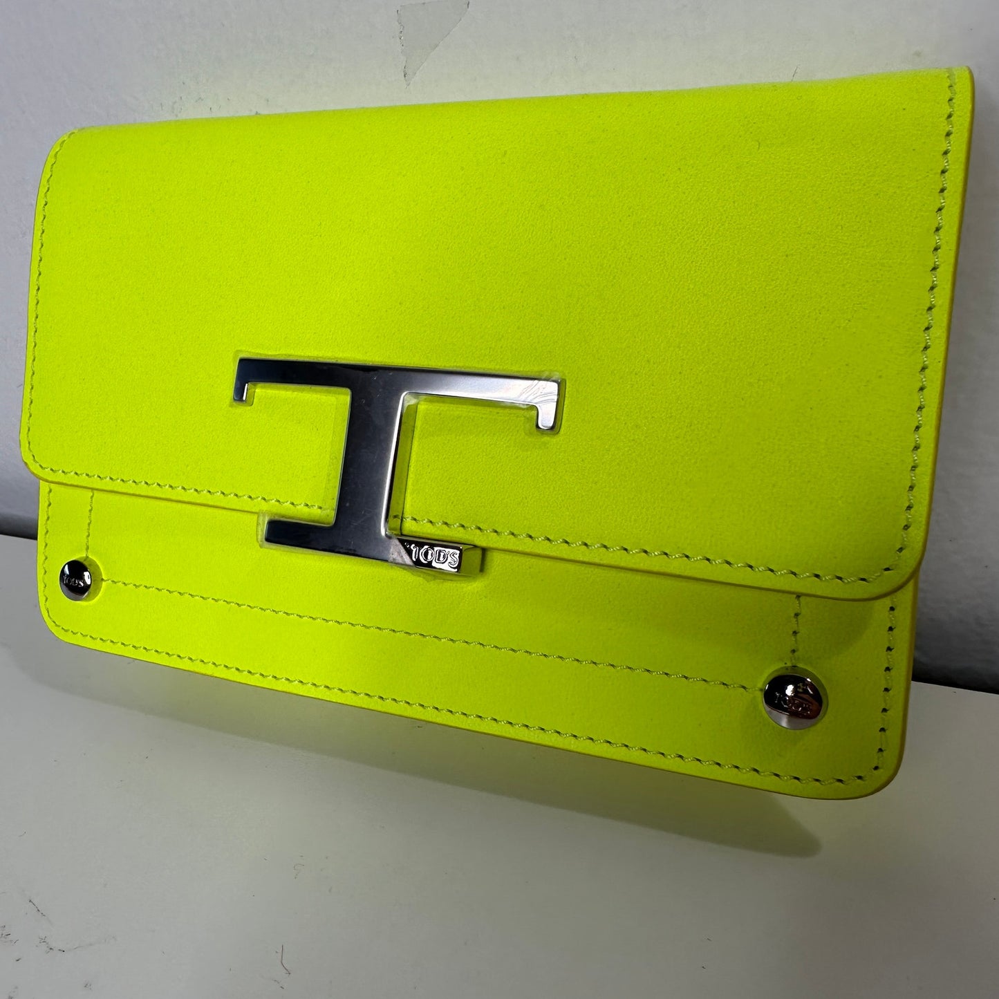 NWT Tod's T Timeless Neon Yellow/Lime Leather Micro Belt Bag Purse