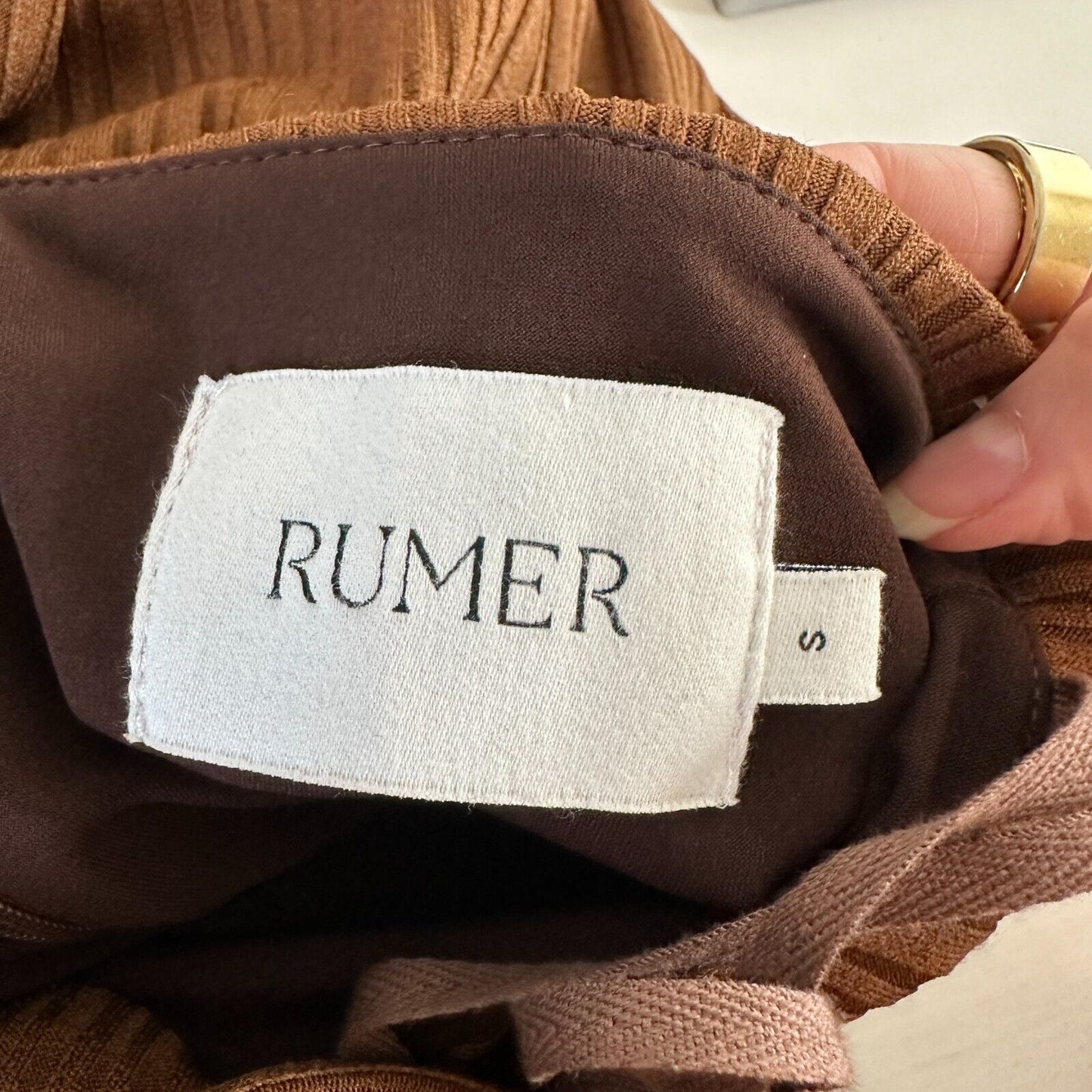 Rumer The Label Chocolate Ribbed Oasis Bandeau Style Cut Outs Lined Maxi S