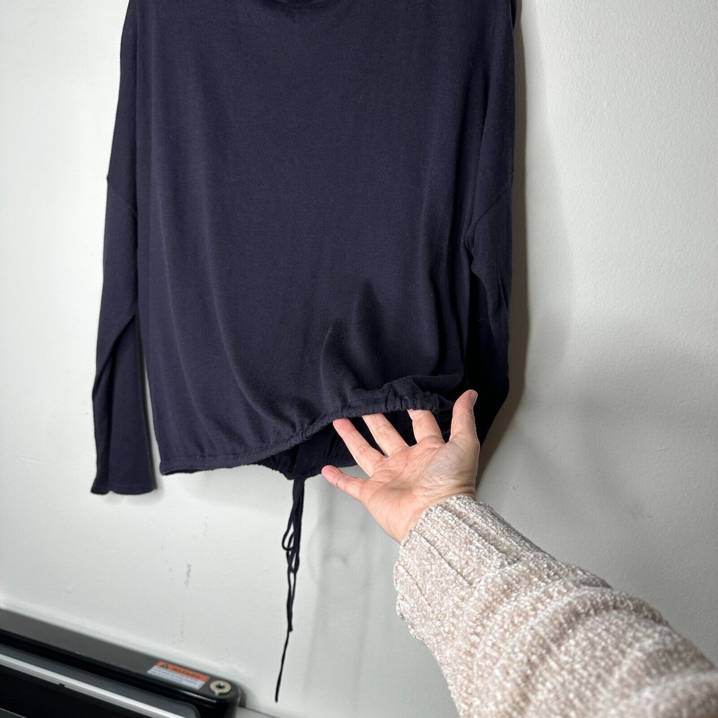 French Connection Drawstring Hem Silk Blend Long Sleeve VNeck Navy Sweater L