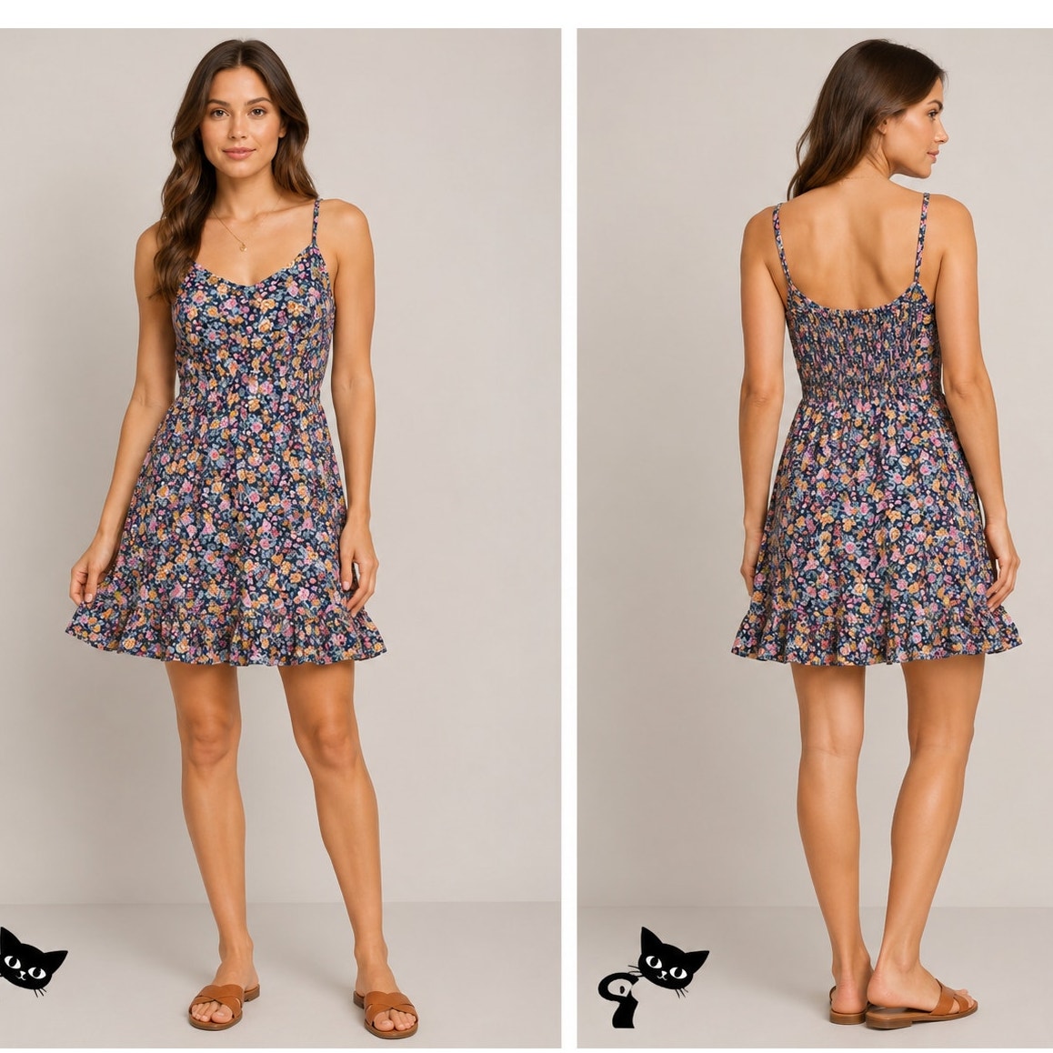 Old Navy Blue Multi Color Floral V-Neck Smocked Back Summer Dress XL