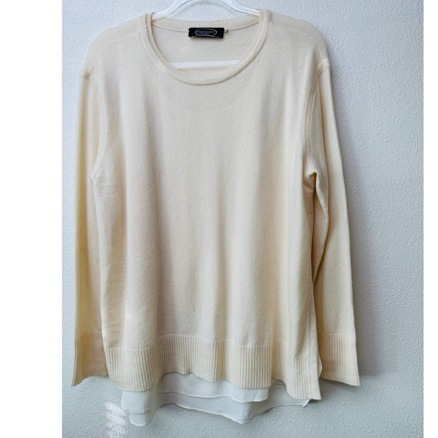 Magaschoni Sweater Cream Women US M 100% Cashmere Layered