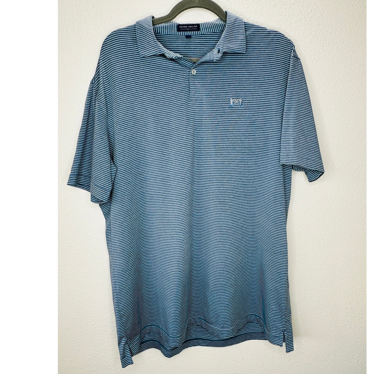 Peter Millar Light Blue & Blue Jean Stripe Short Sleeve Golf Shirt L