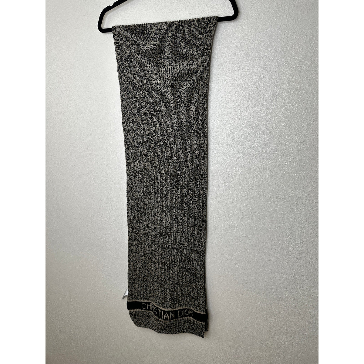 Christian Dior Beige & Black Marled Thick Knit Wool Cashmere Blend Scarf