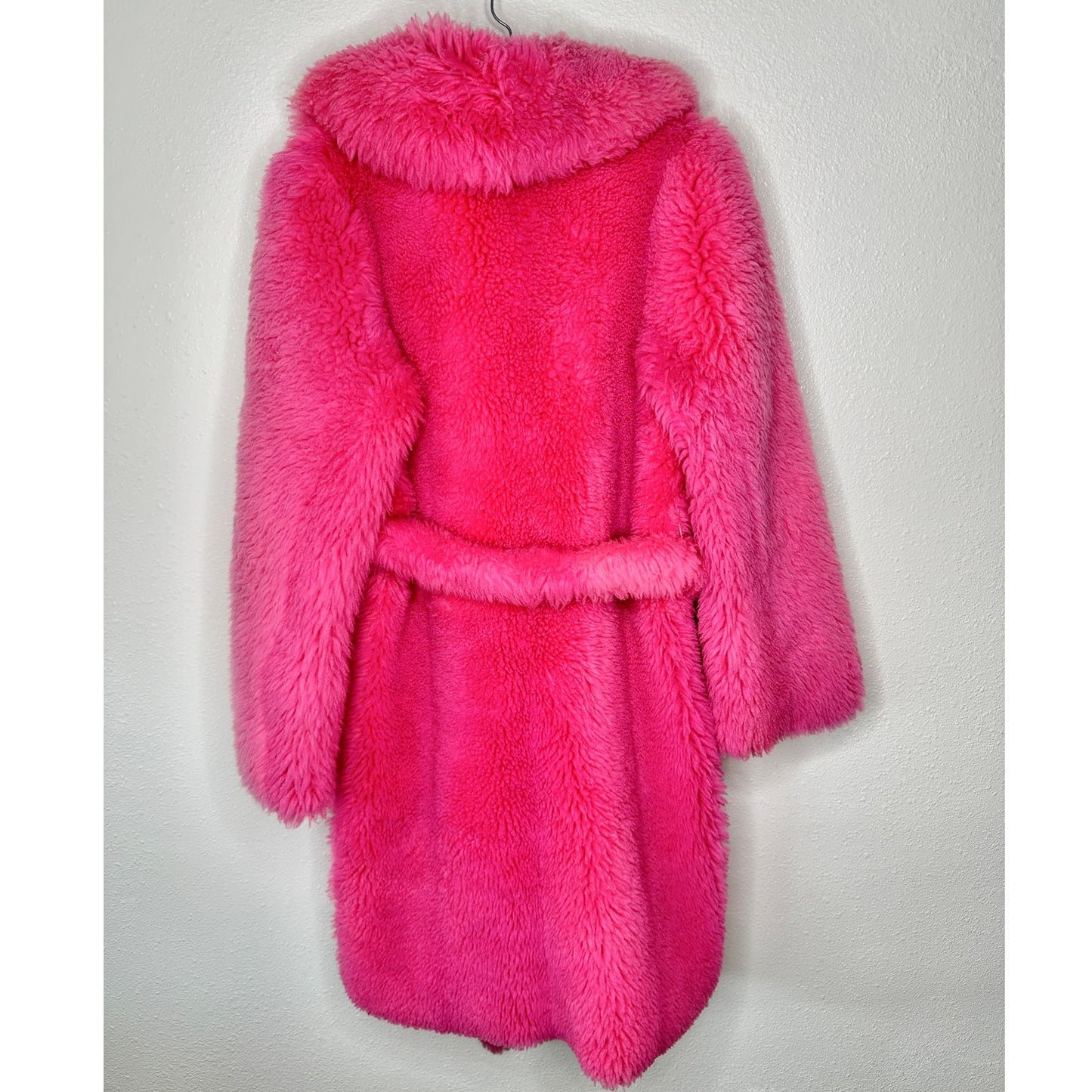 Celine Pink Shearling Belted Longline Coat Women’s Size 8