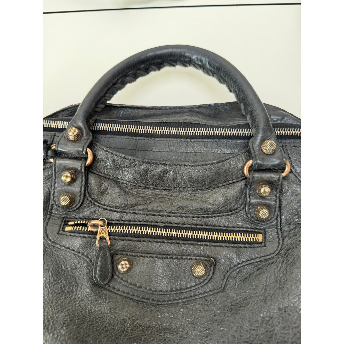 Balenciaga Black Studded Motorcycle Satchel Women's