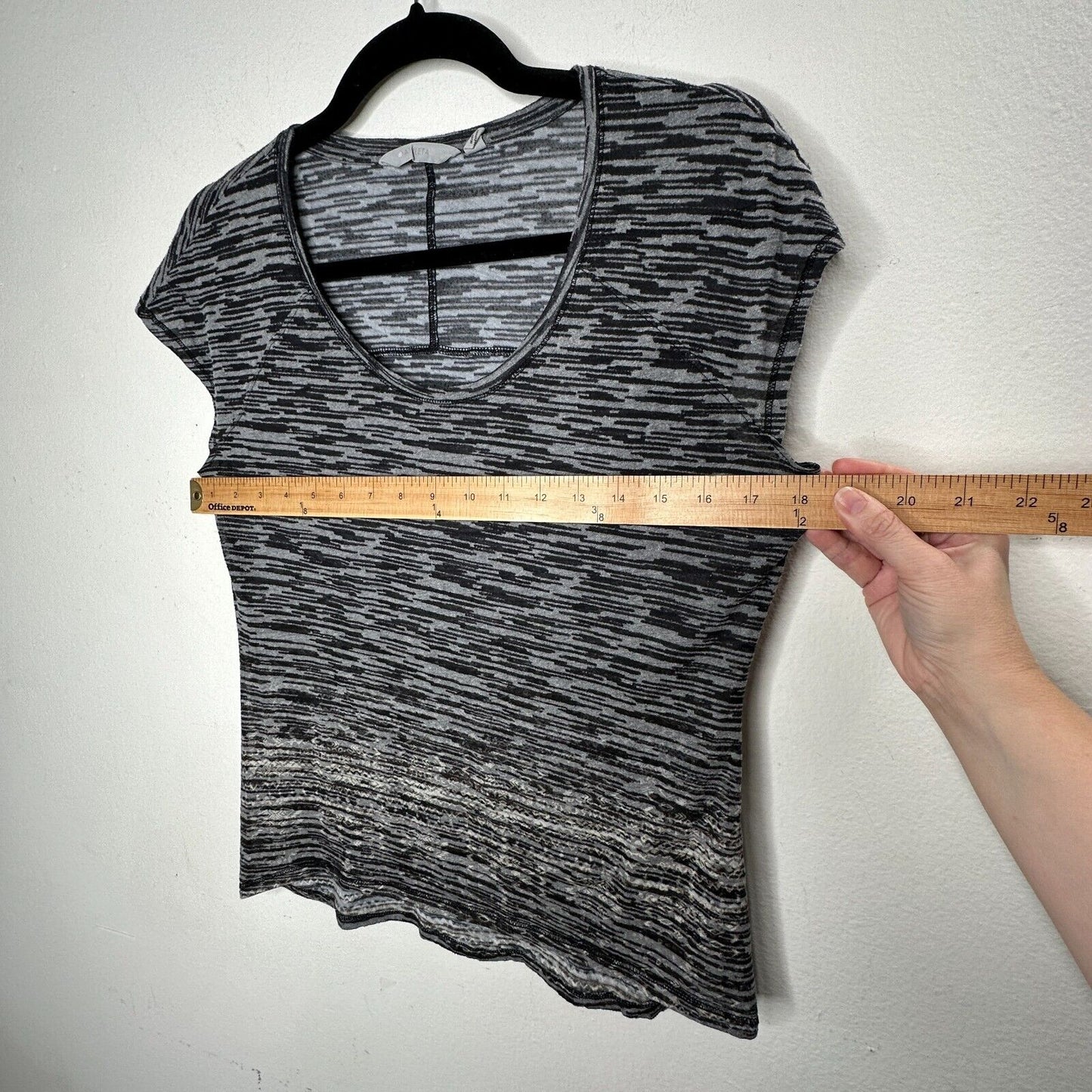 Athleta Well Loved Black and Gray Striped Burnout Deep Scoop Cap Sleeve Top Med