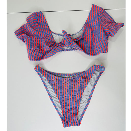 Solid & Striped Lilac & Orange Striped Front Tie Bikini 2 Piece Bathing Suit M