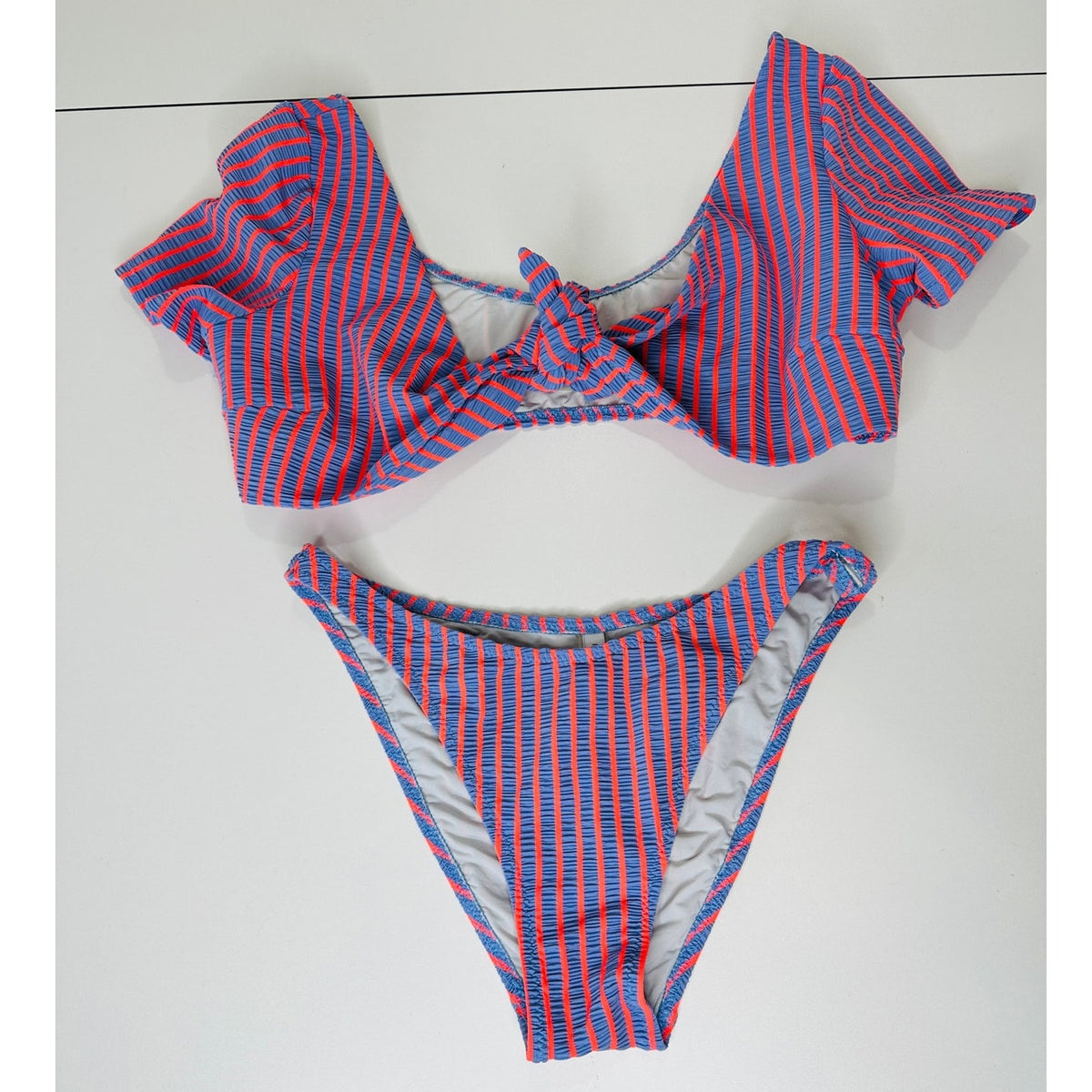 Solid & Striped Lilac & Orange Striped Front Tie Bikini 2 Piece Bathing Suit M