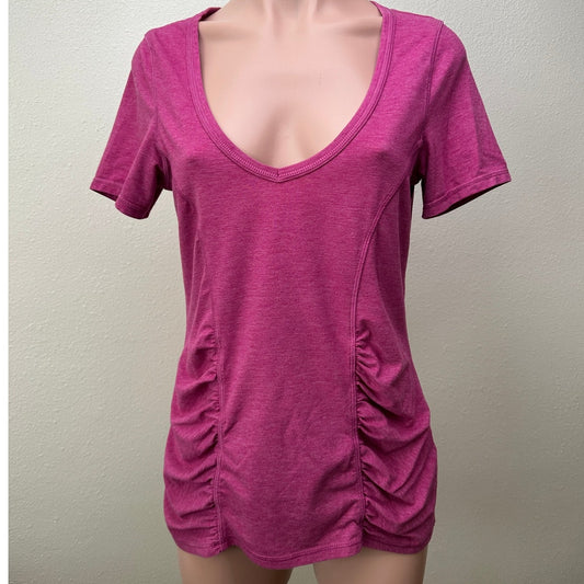Z by Zella Pink Ruched V Neck Short Sleeve Tee Women US L