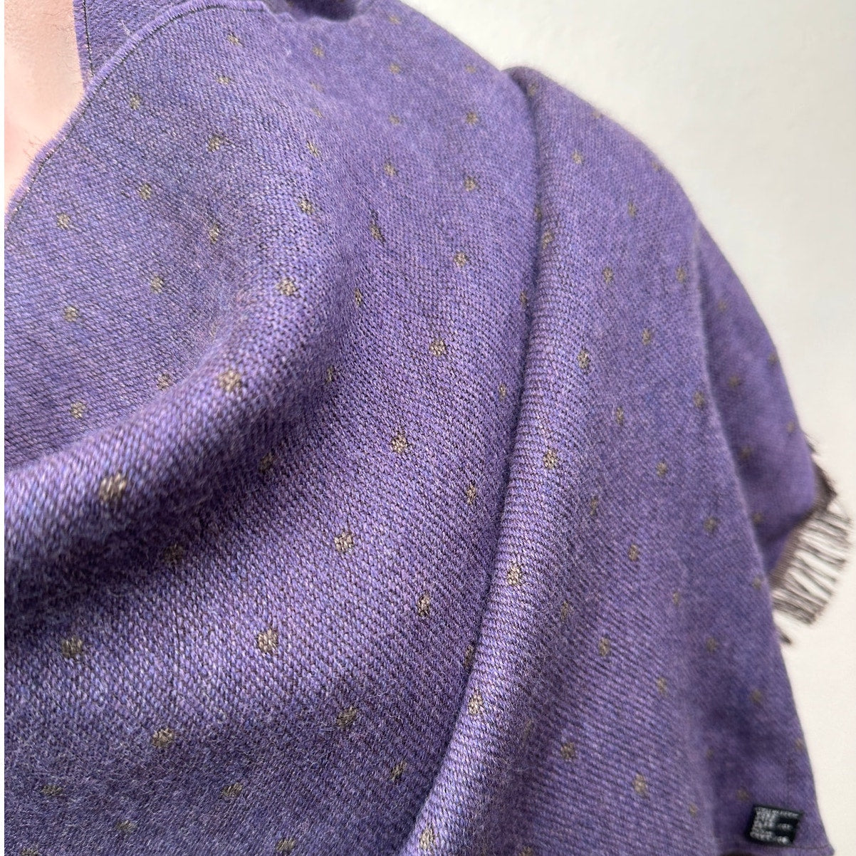 Italian Scarf Purple Brown Polka Dot Wool Silk ~70”