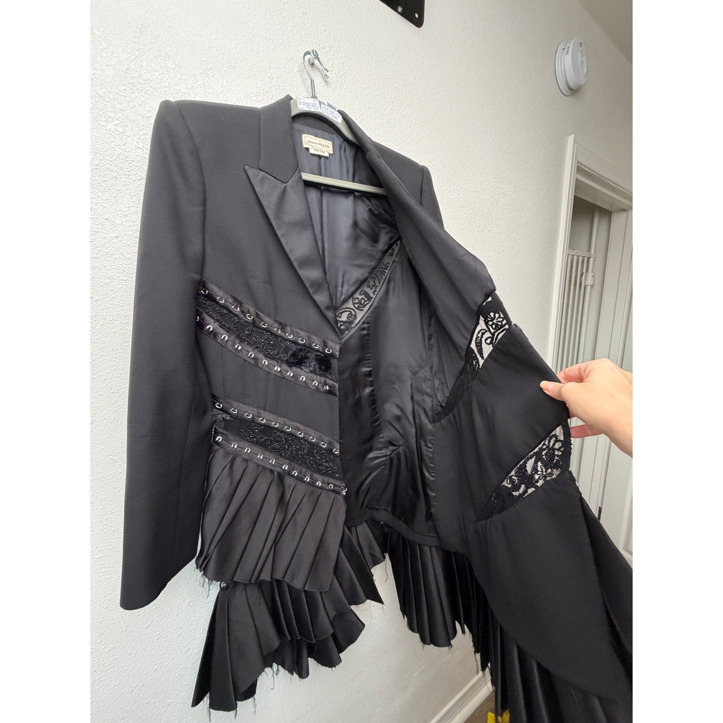 Alexander McQueen FW19 Runway Black Blazer Pleated Lace Jacket Dress L