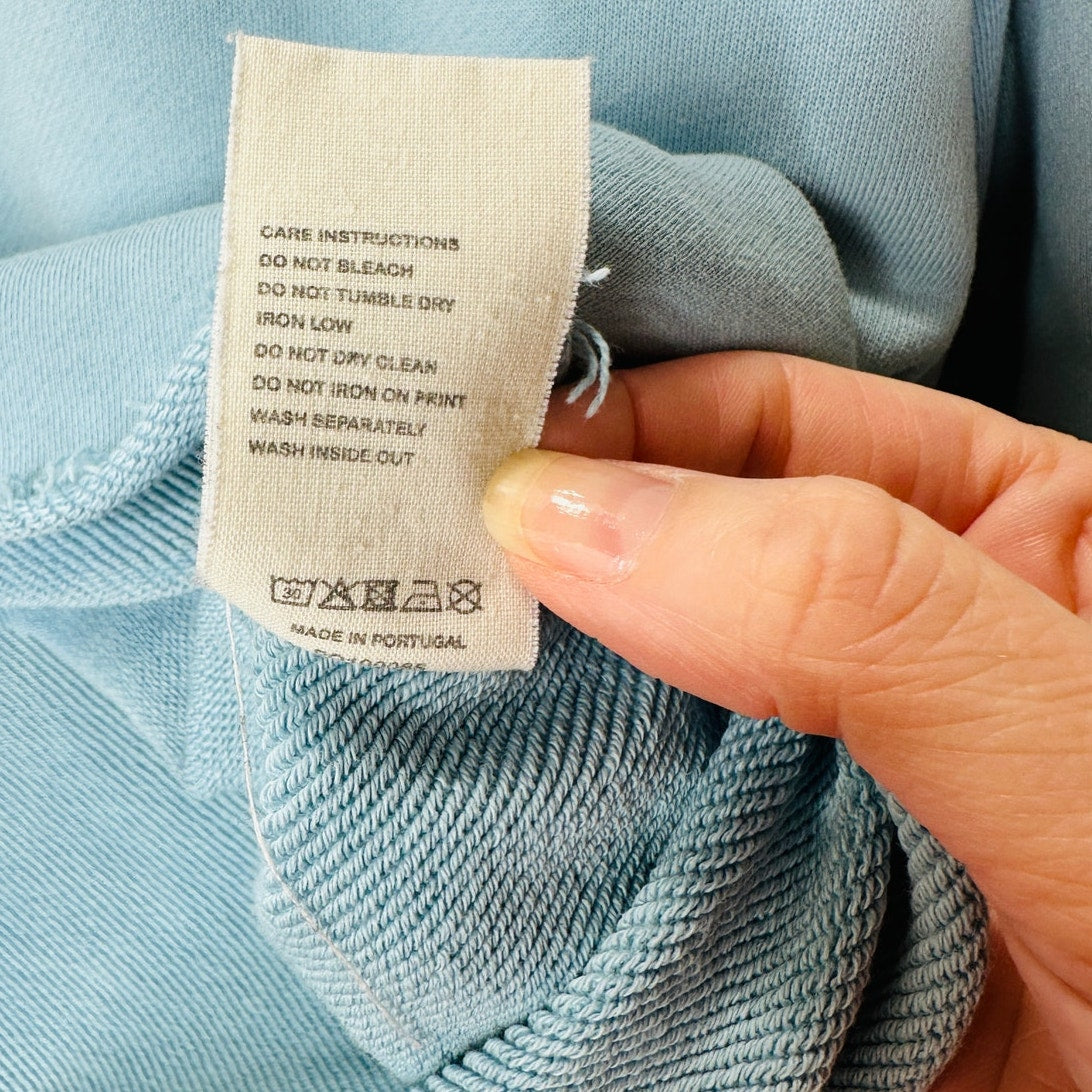 Pangaia Light Blue Long Sleeve Raw Cut Cropped Hem Round Neck Sweater S