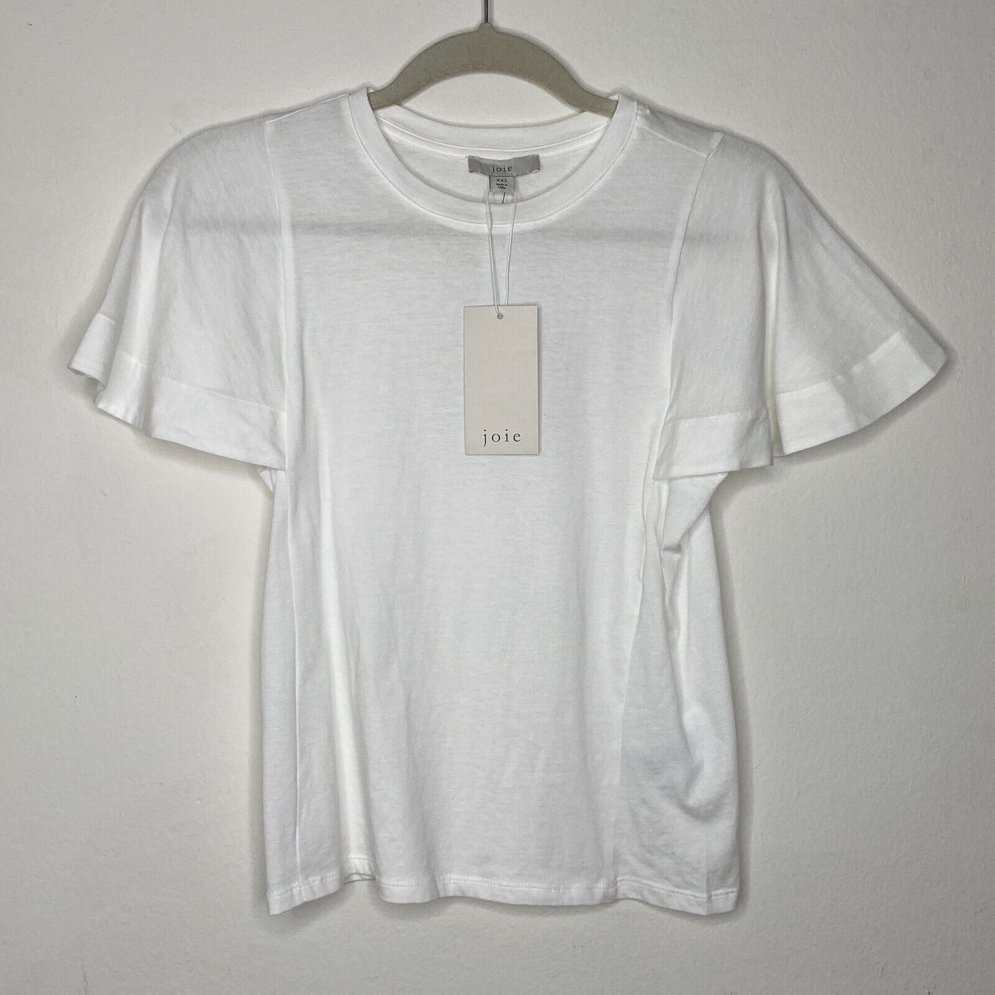 NWT Joie Aeowin Cotton White Short Flutter Sleeve Crew Neck Relaxed T-shirt XXS