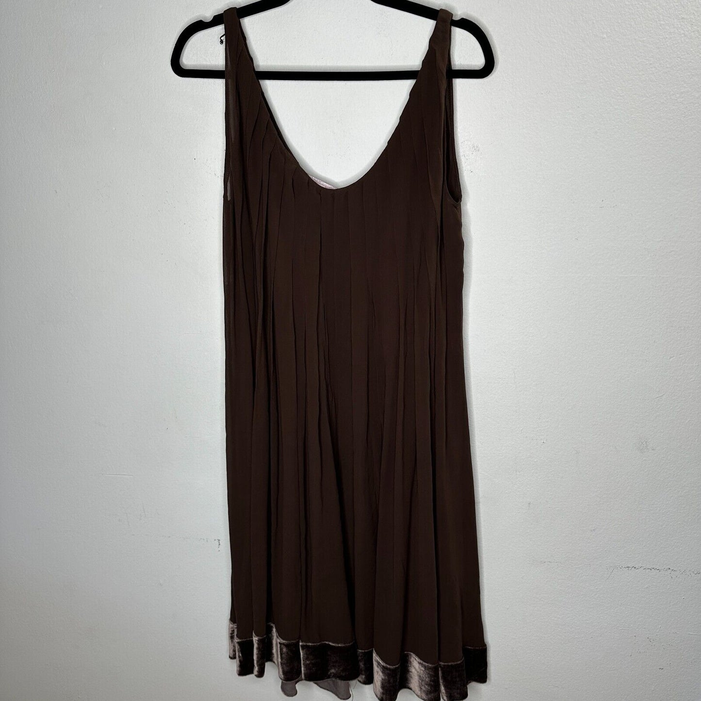 Rebecca Chocolate Flowy Sheer Pleated Round Neck Sleeveless Velvet Hem Dress 2