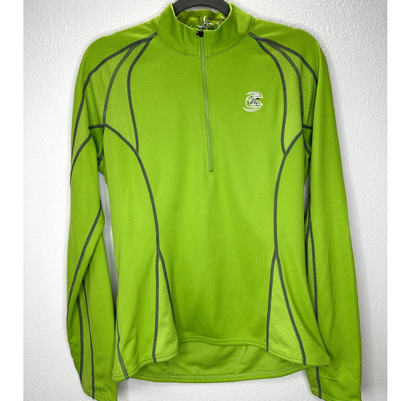 Cannondale Lime Green Front Zip Long Sleeve Workout Top L