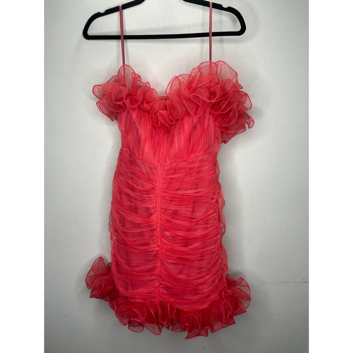 ASOS Design Red Bodycon Ruffle Mesh Bandeau Neck Strapless Mini Dress 4