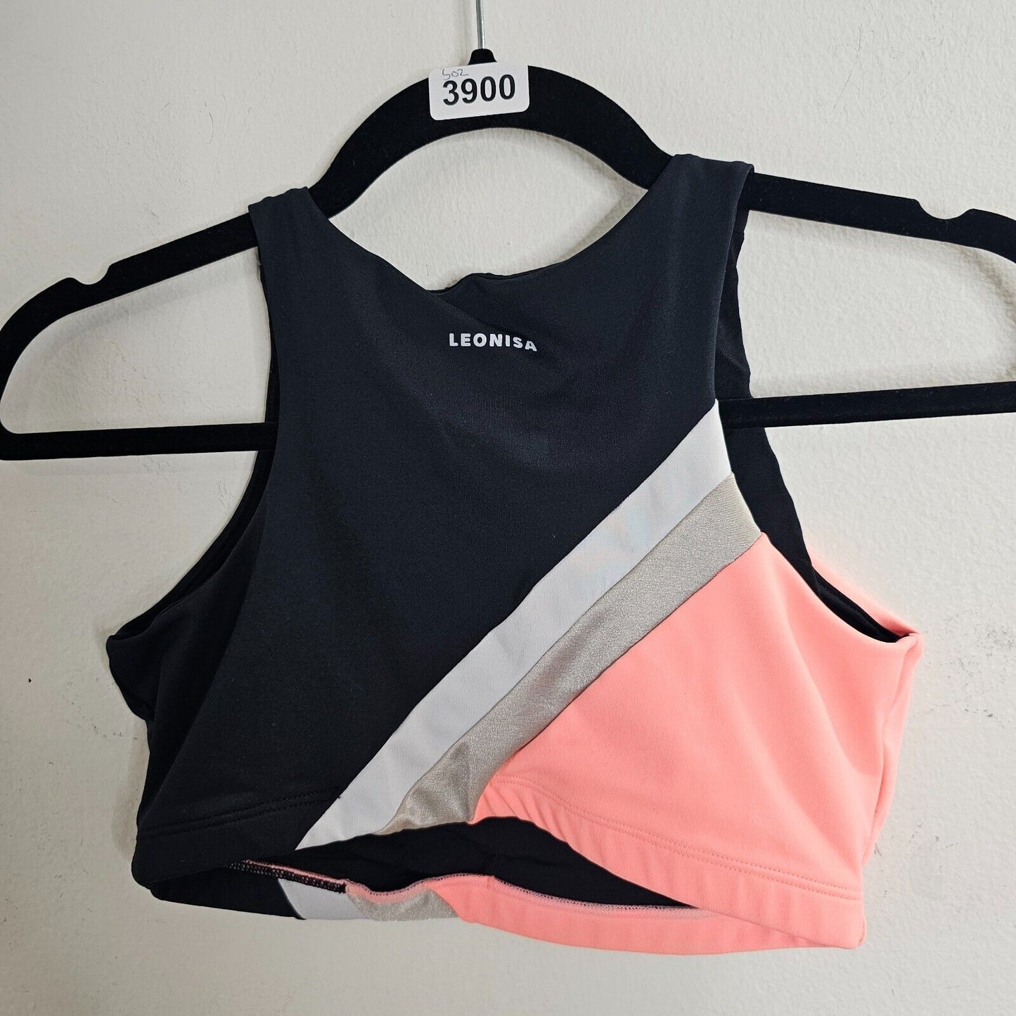 Leonisa Peach White & Black Stripe High Neck Maximum Support Sports Bra Top S